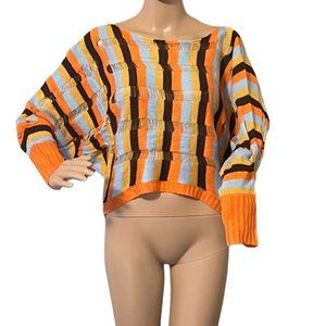 Women's Long Sleeve Striped Crop Top Size M